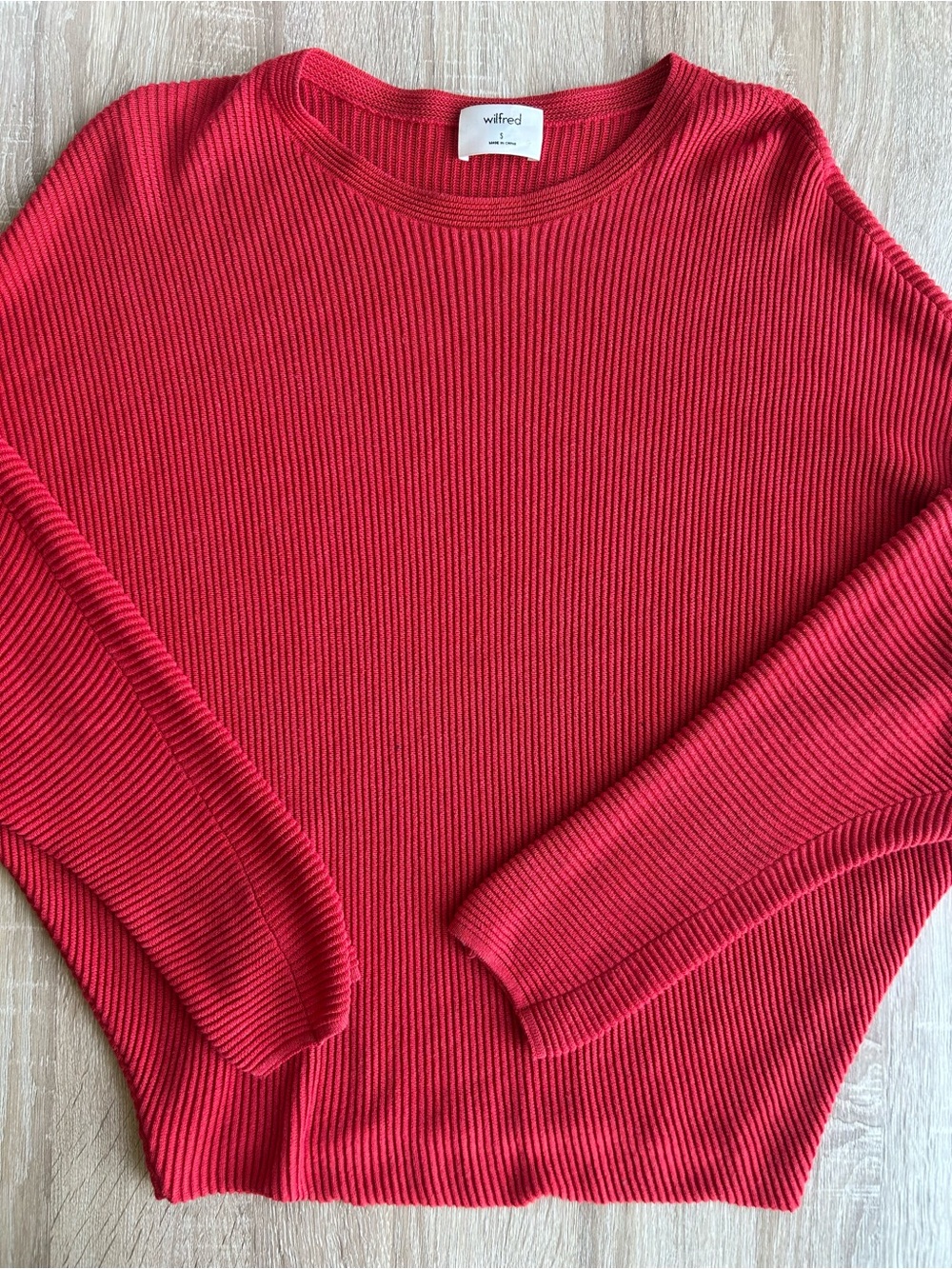 Wilfred Red Ribbed Crewneck Sweater Linen Blend Lightweight Aritzia S Small - Picture 2 of 5